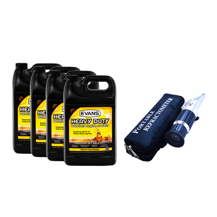 Evans Heavy Duty Waterless Coolant (4 Gallon) Conversion Kit with Refractometer