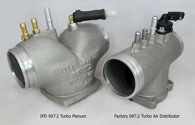 IPD 997.1 GT2/RS Turbo Plenum: HP Gains 30+ / Torque 35+
Utilizes factory 74mm TB - EDO Performance