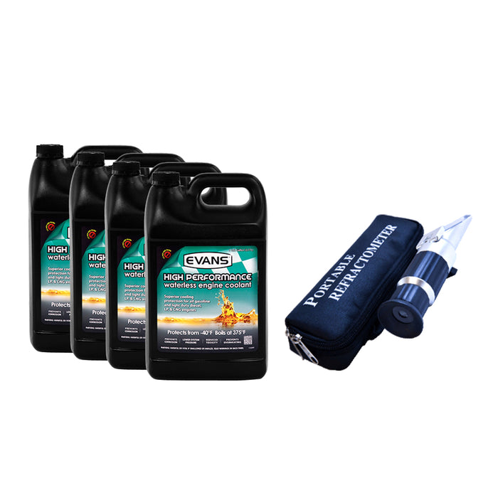 Evans High Performance Waterless Coolant (4 Gallon) Conversion Kit with Refractometer !